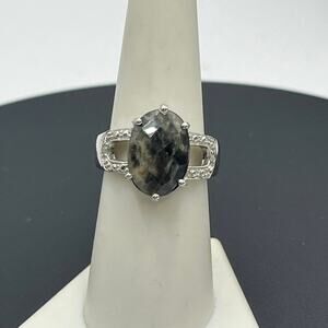 Natural 7.5 Ct Faceted Sapphire Oval Ring Genuine‎ Diamonds Sterling Sz 7.25